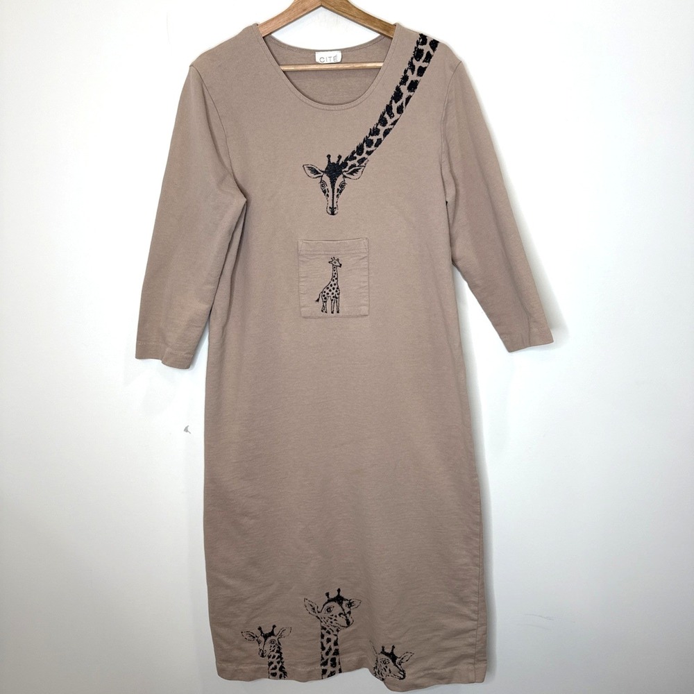 Vintage Cite Long Maxi Dress M Giraffe Print Made in USA Lagenlook Art to Wear